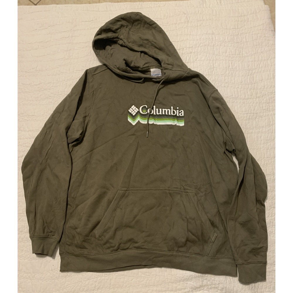 Columbia Men's Hoodie Green Size XLT Sportswear Logo Pullover Sweatshirt Casual